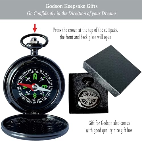 Brújula de Bolsillo Grabada Negra con Token para Godson miniatura 5