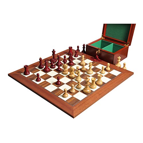 The Dubrovnik Chess Set, Box, & Board Combination - Red Mahogany Gilded - by The House of Staunton