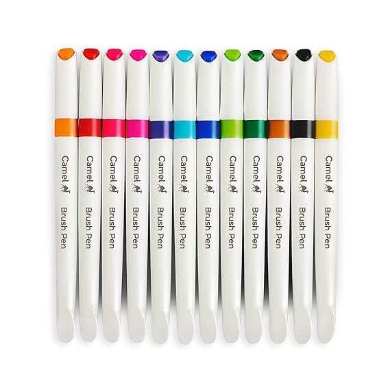 Camlin Camel Brush Pens – 12 + 2 Shades (Pack of 1) | Flexible Brush Tip, Smooth Ink Flow, Ideal for Calligraphy, Doodling & Art Work - Total 14 Shades New Pack-image-12
