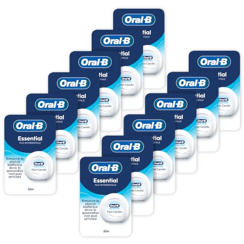 Oral-B Filo Interdentale Essential Floss - Non Cerato - Neutro 50m | Filo Interdentale Essential Floss - Rimuove la placca - Non Cerato - Neutro 50m