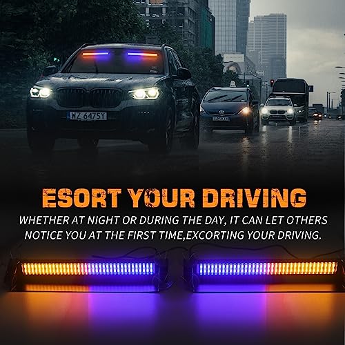 XRIDONSEN Emergency Dash Strobe Lights 144 LED Amber Blue Warning Hazard Safety 2X 14.5 inch Front/Rear Interior Windshield Lights w/Suction Cups Deck Split Mount for Vehicles Trucks - Image 3