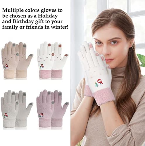 Women Thermal Gloves - Ladies Gloves Winter, Knitted Warm Gloves Stretch Fluffy Women Gloves Winter with Fleece Lined for Cycling Running Outdoor Sports