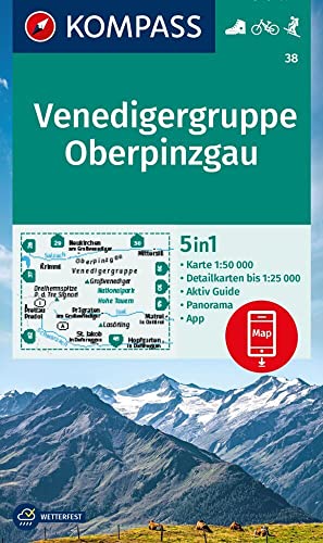 Produktfoto von KOMPASS Wanderkarte 38 Venedigergruppe, Oberpinzgau 1:50.000: 5in1 Wanderkarte , mit Panorama, Aktiv Guide und…