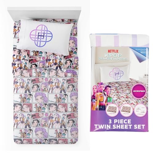 Jay Franco Kpop Demon Hunters Twin Sheet Set Microfiber 3 Piece Includes Fitted Sheet Flat Sheet and Pillowcase