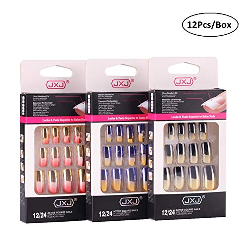 N-Fasion 36Pcs Mixed Assorted Style Chrome French False Nails Gradient Plain Color Full Cover Fake Nails Manicure Acrylic Artificial Nails