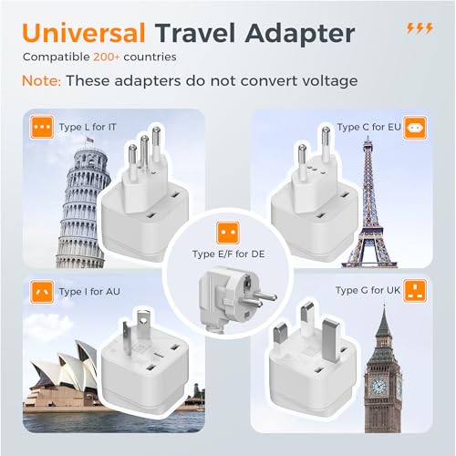 Image of 220V to 110V Voltage Converter, TESSAN Universal Travel Adapter with 4 USB Charger (1 USB C), 3 AC Sockets and EU /UK /AU /IT Plug Power Adaptor, Step Down Transformer Outlet