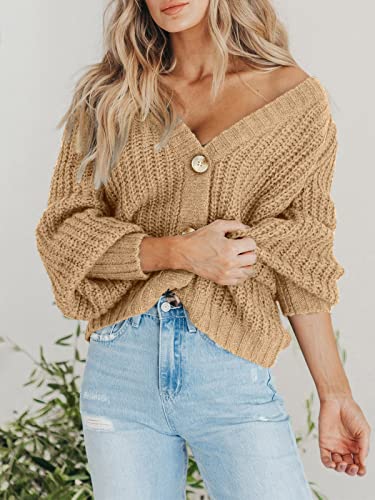 Image of PRETTYGARDEN Women's Chunky Knit Open Front Sweater Long Sleeve Button Loose Short Cardigan Outerwear Coats
