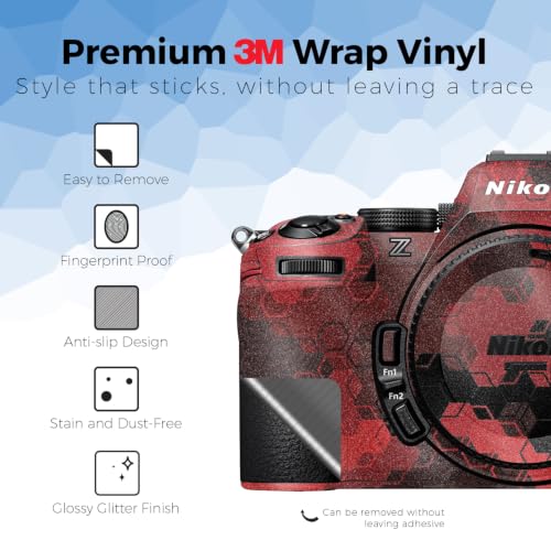 Image of Glossy Glitter Camera Skin Compatible with Nikon Z5 II (2025) - Red Hexa Camo - Premium 3M Vinyl Protective Wrap Decal Cover - Easy to Apply | Crafted in the USA by MightySkins