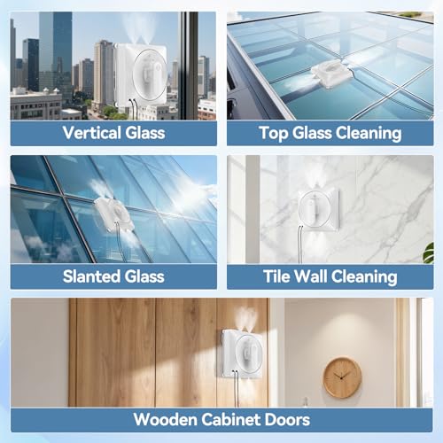 Jemyths Fensterputzroboter, Elektrischer Fensterputzer mit 4 Düsen und 120ml Tank, Fensterreiniger Roboter mit Intelligenter Pfadplanung Effiziente Reinigung für Innen- und Außenfenster