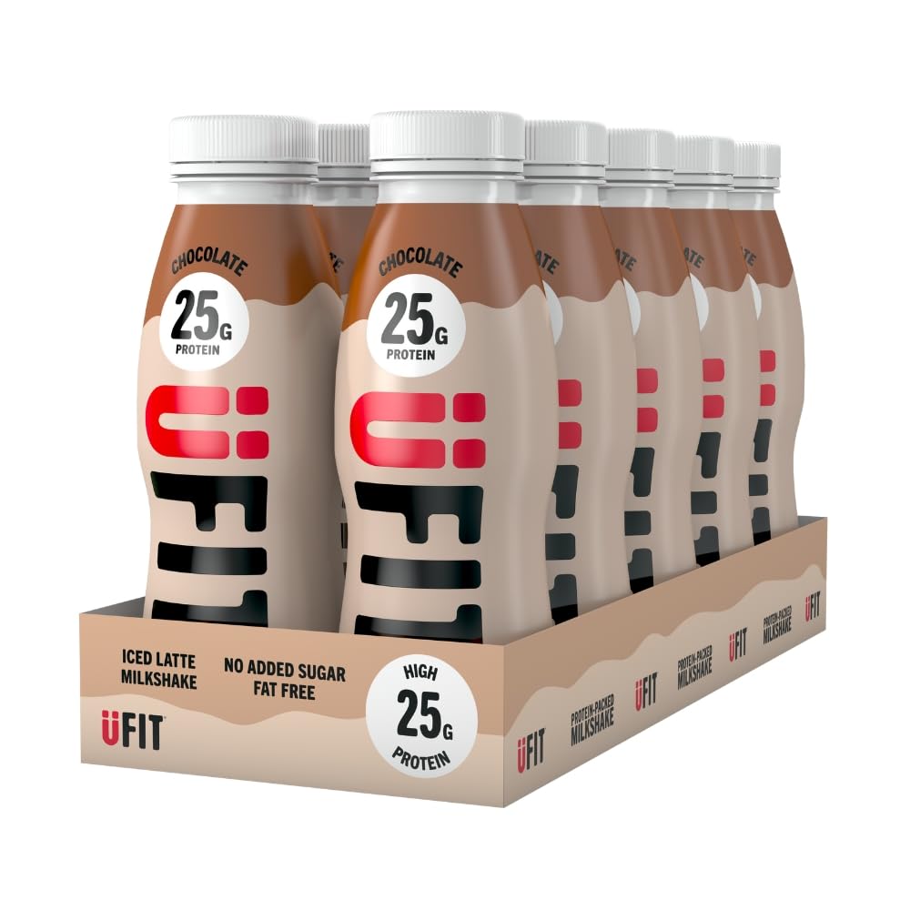 UFIT 25g Protein Shake (10 x 330 ml) - Milk Chocolate Flavour - High Protein - Fat Free - No Added Sugar - Ready to Drink - Gut Friendly - Packaging May Vary