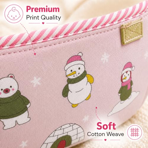 Image of Traditional Baby Khoyu /Cotton Cradle Cloth for Ghodiyu /Jhula /Palna with Astar Double Layer Support | Cloth for Cradle Stand Use Snow Print (Pink)
