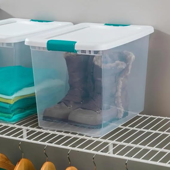 25 Quart Latching Storage Box Large Clear Plastic Storage Bins with Lids, Blue Latch