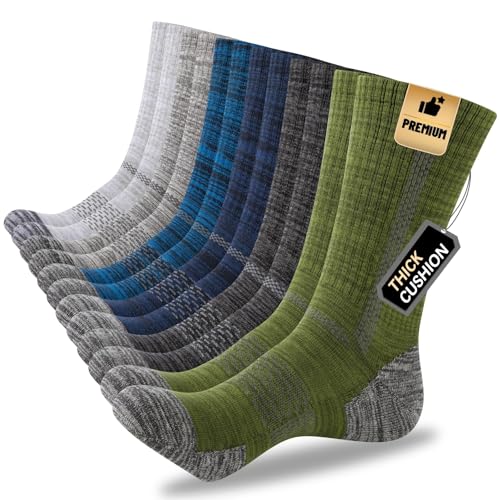 Heatuff Mens Crew Socks, 6 Pairs Cotton Boot Cushioned Socks，Moisture-Wicking Work Hiking & Athletic Outdoor Socks