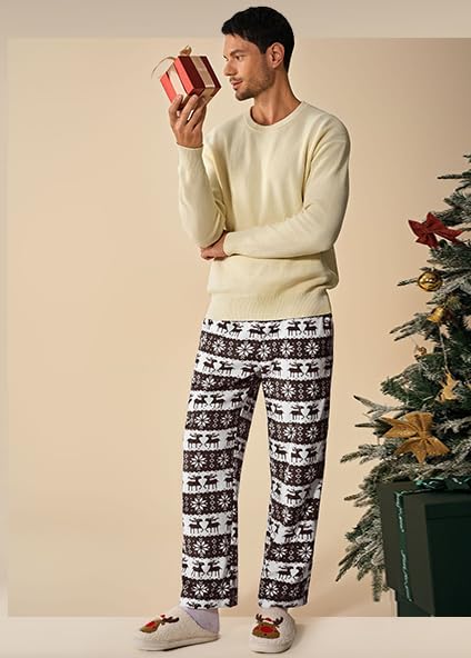 Mens Pajama Pants Fleece Plush Lounge Sleep Pj Bottoms Soft Drawstring Pants with Pockets for Men3