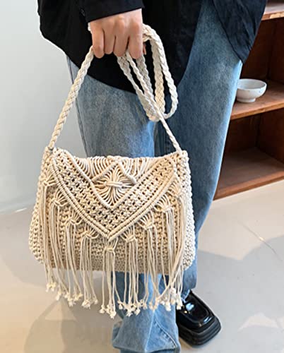 Bolso cruzado para mujer macramé tejido con borlas miniatura 2