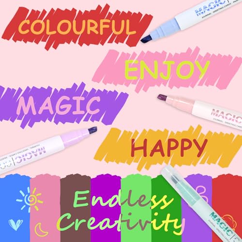 Elezeal Colour Magic Changing Pens Set, 12 Magic Colouring Pens Dual Tip Fluorescent Marker Create 3D Lettering - Image 4