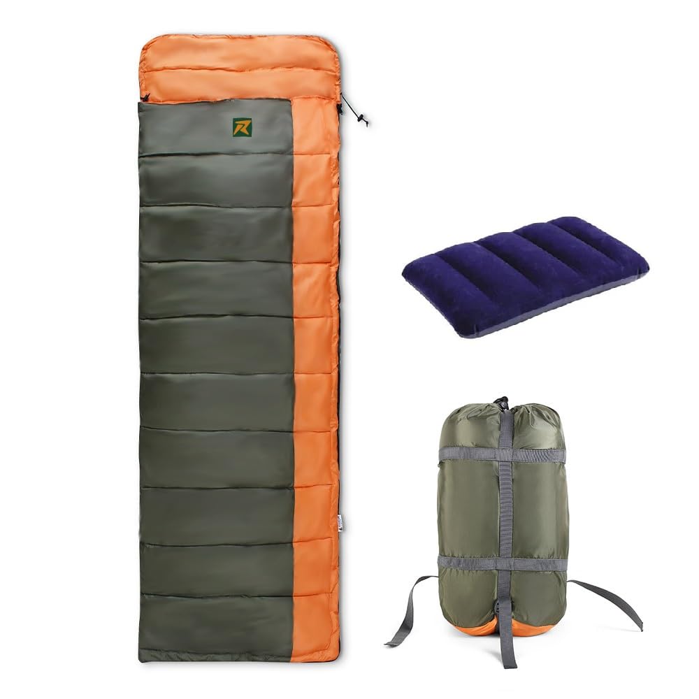 Rocksport Camp Lite Sleeping Bag for Adults (8°C to 20°C,Orange) | Lightweight, Compact & Waterproof Sleeping Bag for Men & Women | Butter NS Fabric, Indoor & Outdoor Camping Accessories