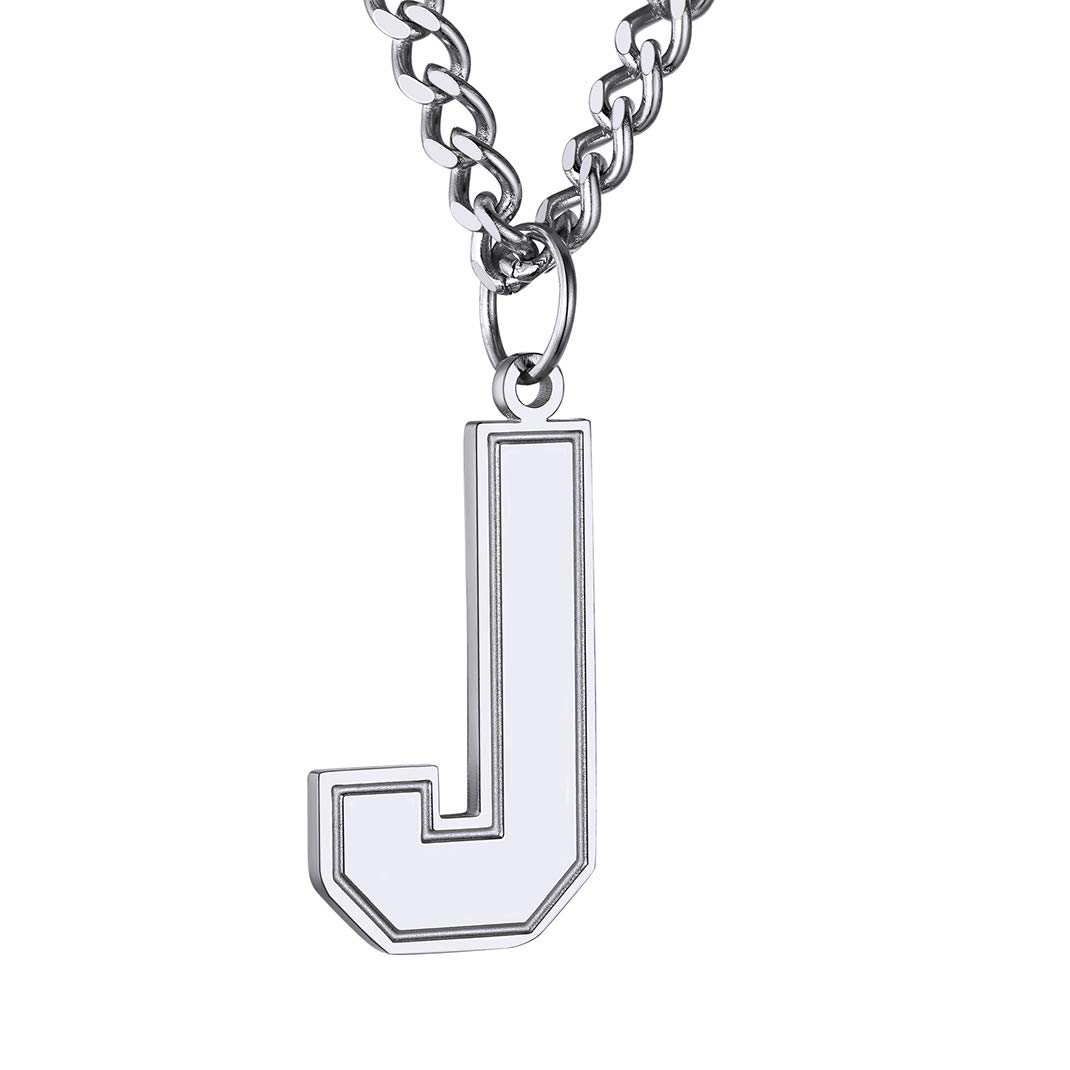 Collier lettre initiale en acier inoxydable durable avec maille cubaine robuste - 8