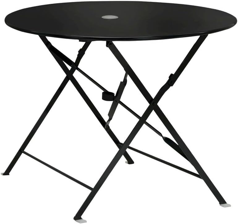 36" Folding Metal Bistro Table with Umbrella Hole in Black