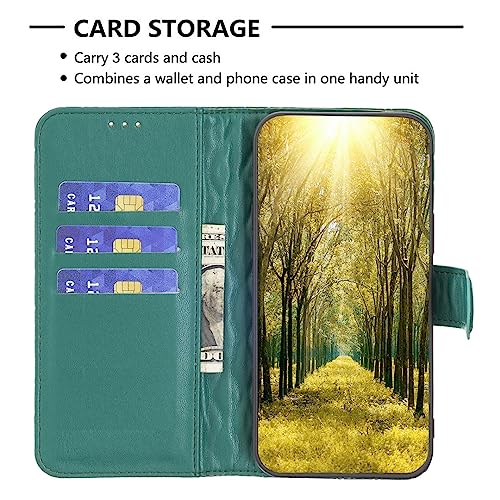 Image of ClickCase for iPhone 15 Plus Puffer Bubbly Soft Faux Leather Back Case Magnetic Wallet Flip Cover for iPhone 15 Plus (Bottle Green)