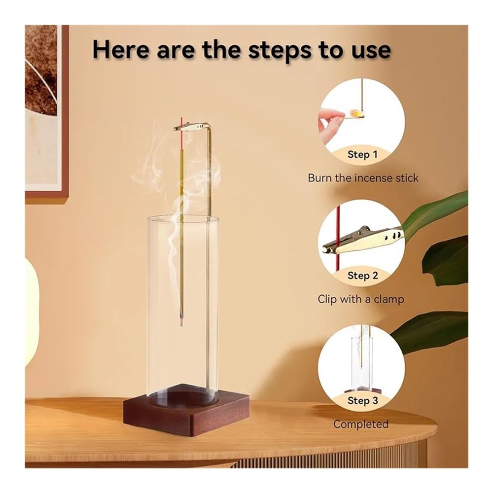 Soporte de incienso, soporte de incienso para palos, recogedor de cenizas de vidrio extraíble, quemador de incienso sin desorden, meditación, yoga, spa (1 unidad)