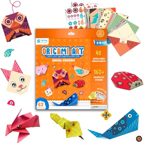 Image of PepPlay 3D Origami Paper Craft Kit - Best Birthday Return Gifts for Kids Ages 3 4 5 6 7 8 | 48 Sheets + Booklet + QR Video Tutorials Each | Mess-Free Travel Activity | Boys & Girls Gift