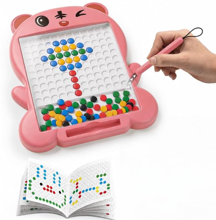 Image of Pink Magnetic Drawing Board for Kids - Magnetic Mosaic Puzzle Board with Color Beads, Magnetic Pen & Pattern Cards - Educational STEM Learning Toy for Kids - (Pack of - 1)