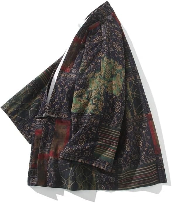 Summer Print Men Cotton Linen Cardigan Blouse Asian Clothes Harajuku Japanese Kimono