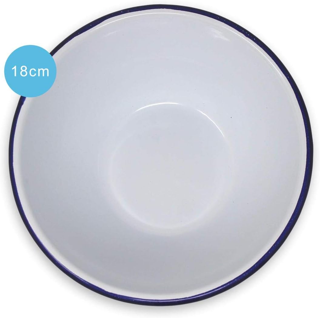 14CM + 16CM + 18CM + 20CM White Enamel Pudding Bowl Pie Dish with Blue Rim Set