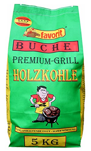 Favorit Buchen-Holzkohle 5kg (Grillkohle/Holzkohle in Premium Qualtiät - aus reinem Buchenholz, große Körnung, langanhaltende Glut) 5500