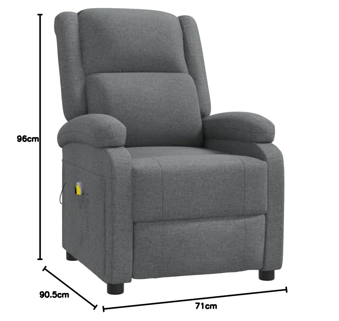 Diagram showing the dimensions of the vidaXL Massage Recliner in upright position.