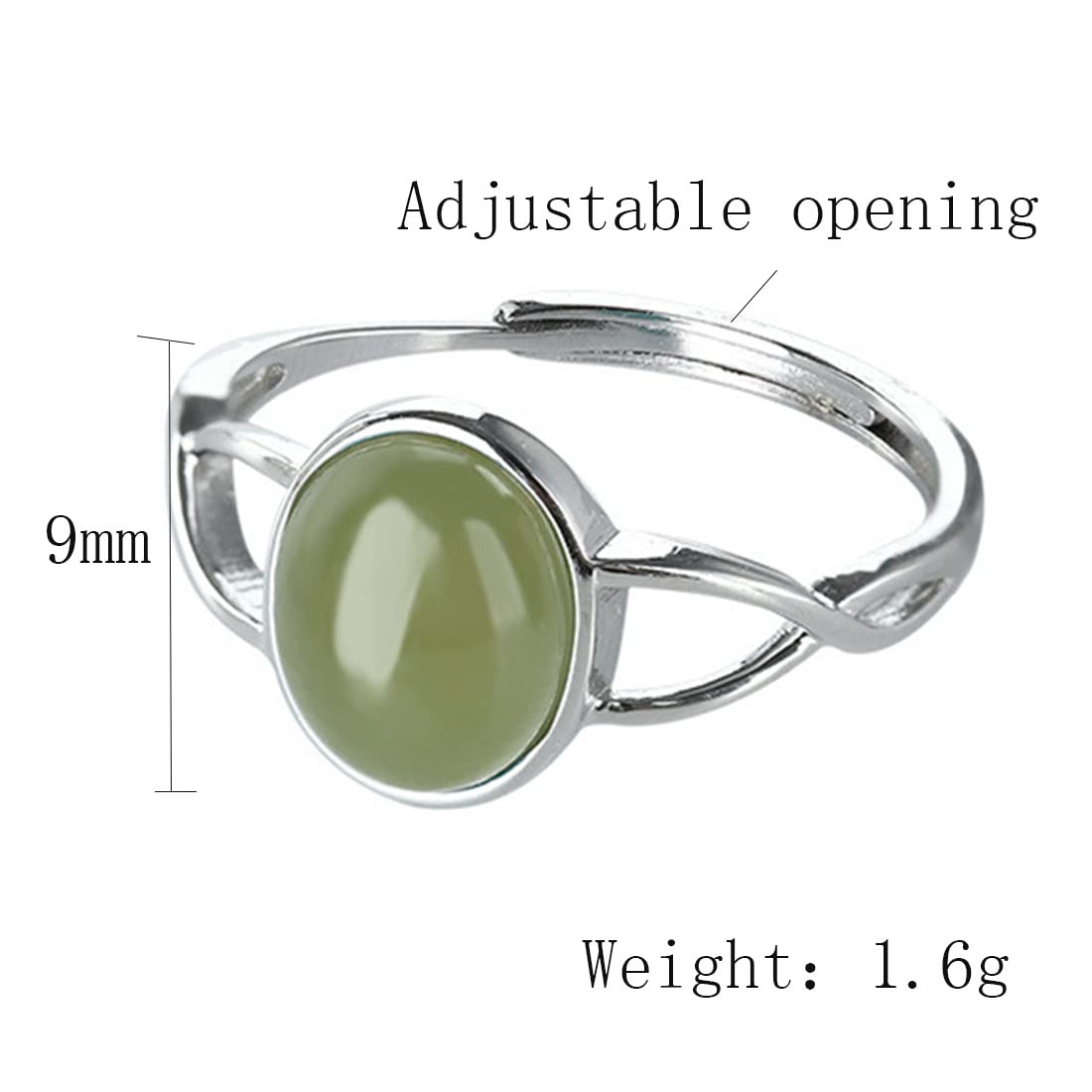Anillo ajustable plata ley forma huevo jade, elegante anillo plata ley S925 mujer