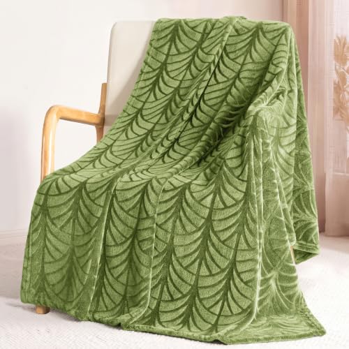 Whale Flotilla Soft Flannel Fleece Throw Blanket for Couch, Olive Green