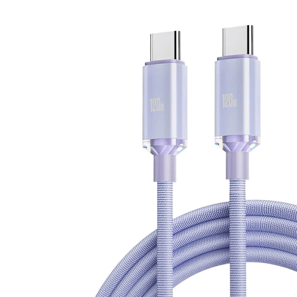 Cable de datos de carga súper rápida de 2/1,5/1/0,25 m (USB C a tipo C) con diseño trenzado (1,5 m, morado)