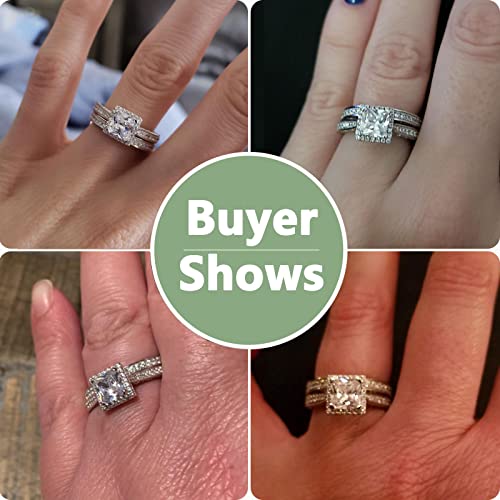 Newshe Engagement Wedding Ring Set For Women 925 Sterling Silver 1.5Ct Princess White Aaaaa Cz Size 6 #TOP2