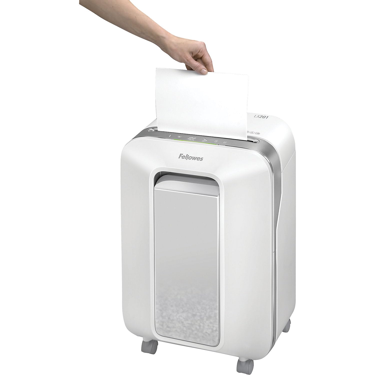 Fellowes distruggi documenti a microframmento LX201, 12 fogli, per casa e piccolo ufficio, uso personale, distruggidocumenti con tecnologia Intellibar, 100% anti inceppamento e Safesense, bianco