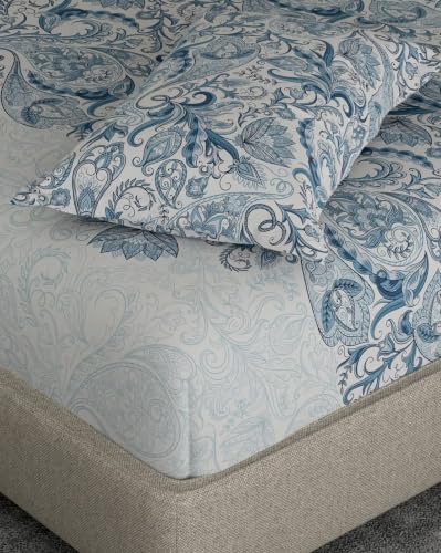 Image of Portico New York Monarch 100% Cotton Double Bedsheet with 2 Pillow Covers | 144 TC | Flat Bedsheet | Super Soft | Oeko-TEX Standard 100 Certified | 2.24 x 2.54 m | BLUEHAVEN