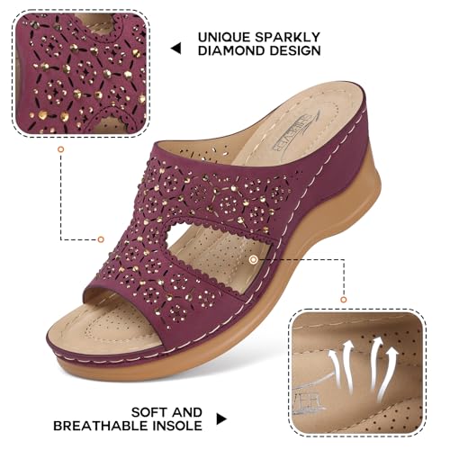Image of SHIBEVER Wedge Sandals for Women Dressy: Summer Slip On Womens - Slide Comfortable Walking Platform Sandals