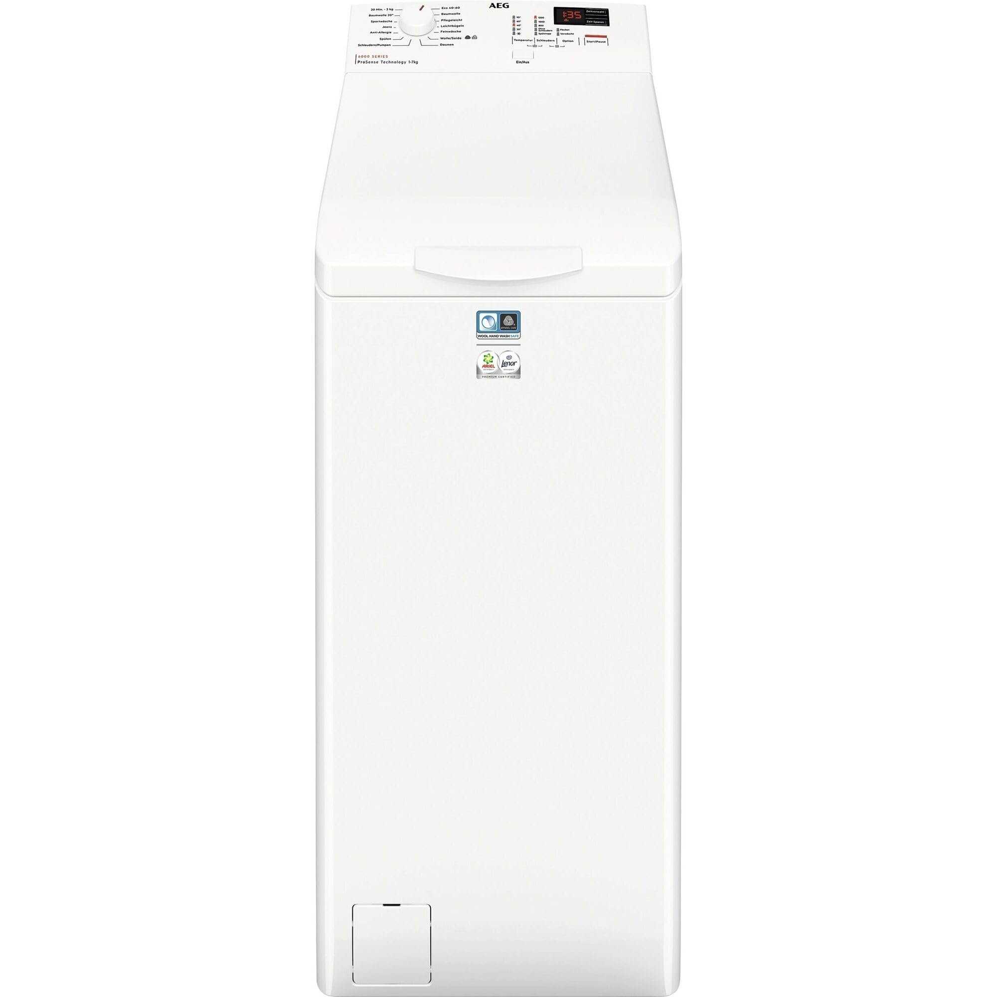 AEG Waschmaschine Toplader, 40 cm, 7 kg, Serie 6000 ProSense - Mengenautomatik - Smarte Beladungserkennung, EEK B, Nachlegefunktion, Wasserstopp, Inverter Motor, 1200 U/min, LTR6N40270