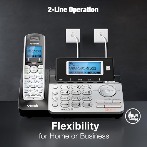 Image of VTech 4-Handset 2-Line Cordless Phone for Small Business or Home with Answering System and Mailbox on Each Line, Caller ID /Call Waiting, Conference Call | DS6151 with 4 Handsets Bundle (Black /Silver)