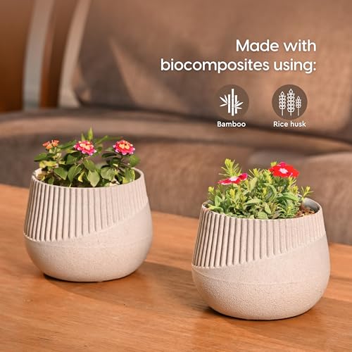 Image of Eha Earth Friendly Oreo 4 inch Small pots for Indoor Plants | Set of 4 | Plant Pot Made with Bamboo Fibers | Table Top Planters for Home Decor and Office, Flower Pot for Living Room | Sand Castle
