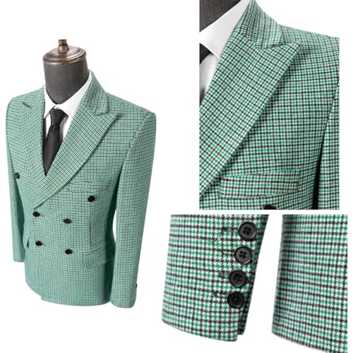 Solove-Suit Men's 2 Pieces Suit Casual Double Breasted Fashion Plaid Tuxedos for Wedding Groomsmen(Blazer+Pant)3