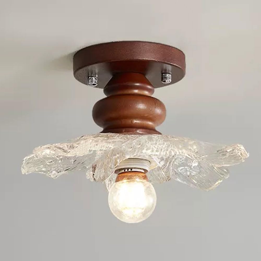 YGZPALH Vintage Style Entryway Light, French Solid Wood Balcony Hallway Light, Luxury Floral Closet E26 Warm Ceiling Light Walnut Semi-Flush Mount Fixtures for Entryway Corridor Hallway Bathroom