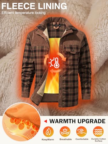 Image of Gihuo Men's Long Sleeve Sherpa Lined Shirts Outdoor Warm Flannel Plaid Jacket Button Down Fleece Coats