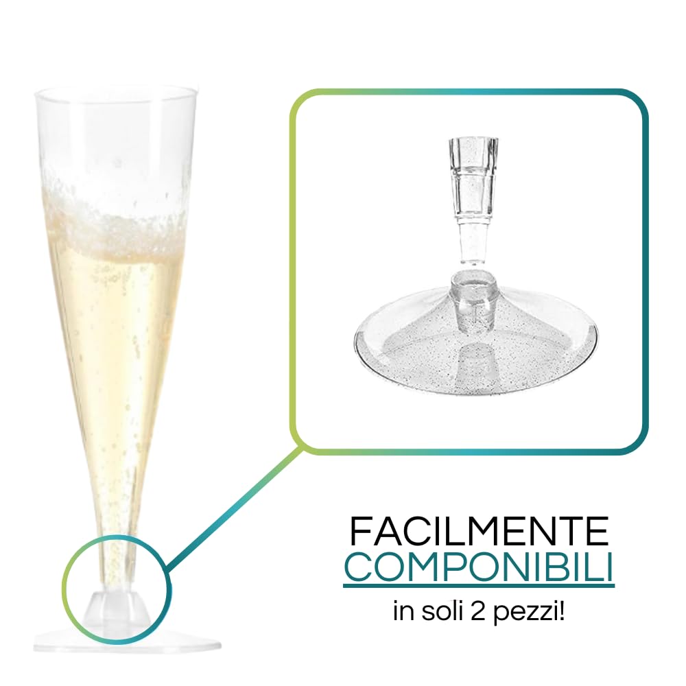 Palucart Flute 20 pezzi calici trasparenti 140 cc resistenti facilmente montabili