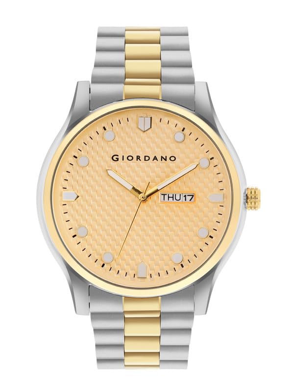 Image of Giordano Analog Watch for Men with Two-Tone Stainless Steel Strap & Textured Dial, Day-Date Display, Elegant Casual Style