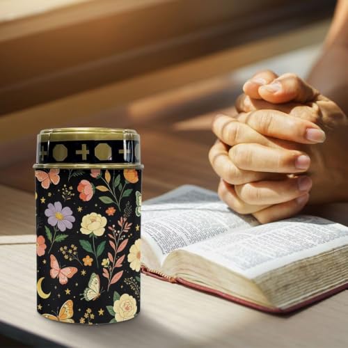 Image of Poceacles Solar Pathway Lights Outdoor Grave Solar Lights Outside Waterproof Cemetery Flameless Candles Outdoor Grave Candle Markers Eternal Decor, Butterfly Floral Print Black