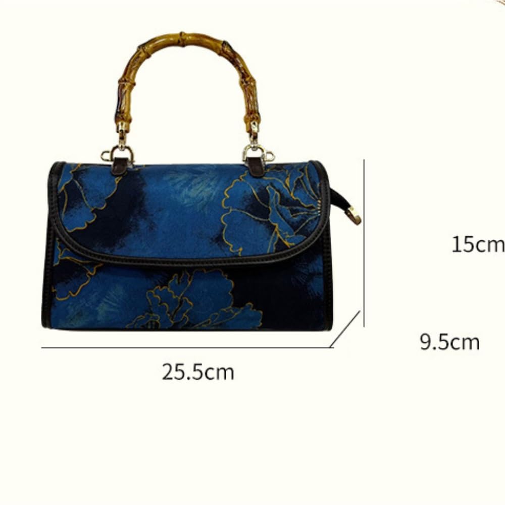 Vintage-Muster-Einkaufstasche, Bambus-Griff, Damen-Handtasche