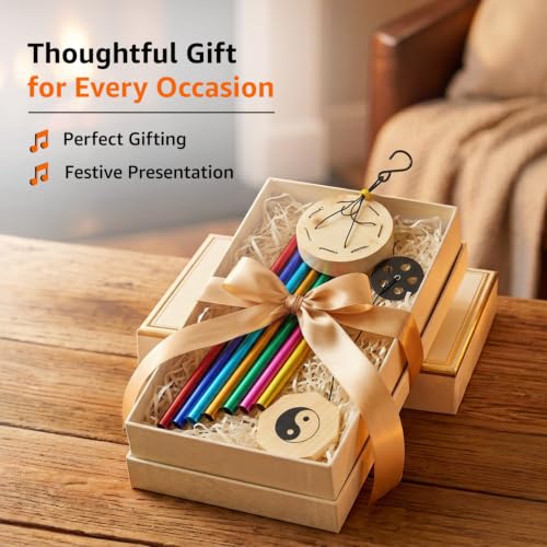 Image of Amazon Basics Wind Chimes for Balcony Decoration, Home Decor & Positive Vibes | Soothing Musical Sound | Metal Hanging for Indoor /Outdoor | Multicolor | Material: Aluminum | Size: 65L x 9W x 9H cms