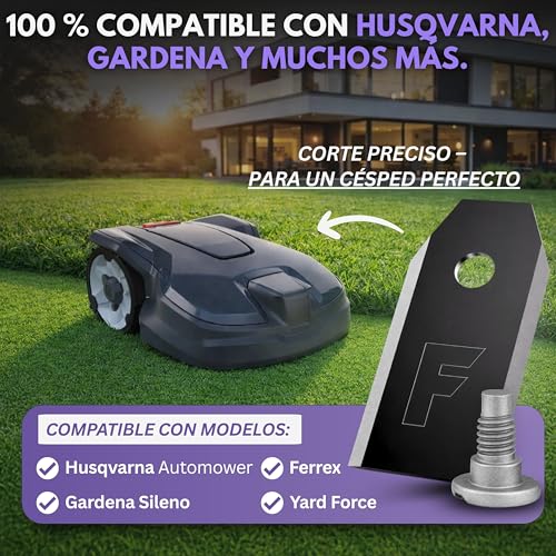 Miniatura 2 de Filzada 45x Cuchillas De Titanio Adecuadas Para Todos Los Cortacéspedes Automáticos De Husqvarna - Cuchillas Para Cortacéspedes Automáticos Adecuadas Para Husqvarna 305, 308, 310, Y Muchas Más.